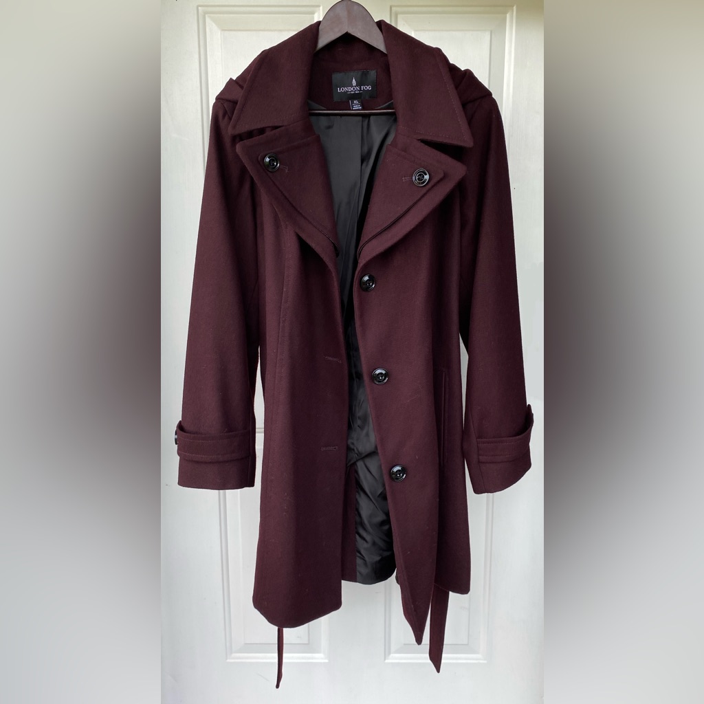 London Fog Wool-Blend Coat, Wine, Xl